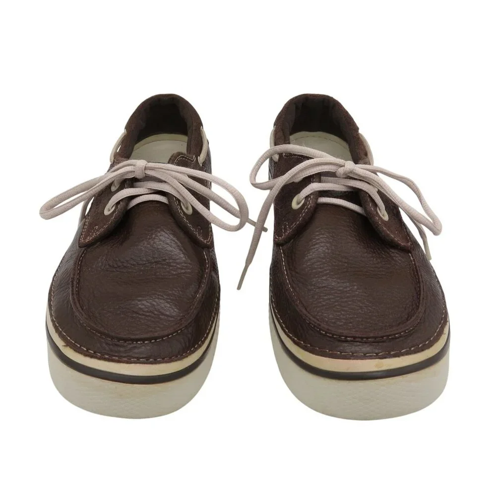 CROCS Men's Dark Brown Pebbled Leather Boat Shoes Size 9